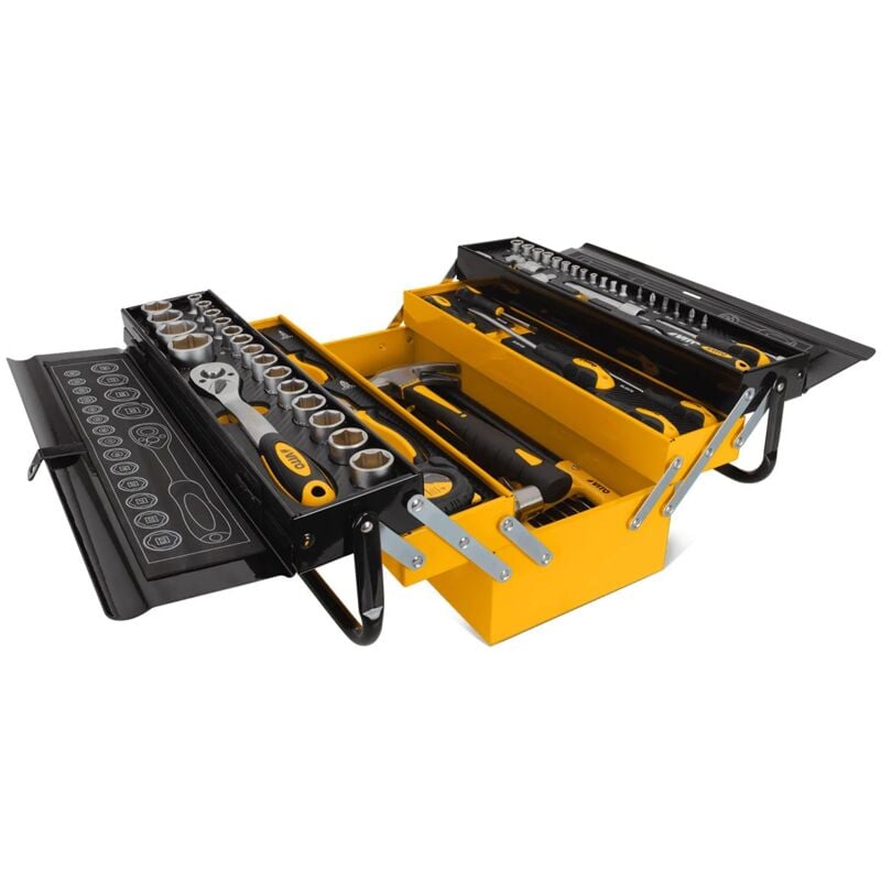 Caisse à outils 90 Pièces pièces Chrome vanadium Boite métal à rabats Vito