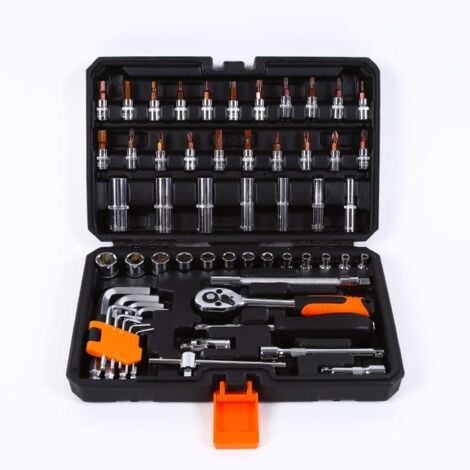 Caisse à outils avec clés à douille tournevis à cliquet et écrous hexagonaux 99 pièces HX