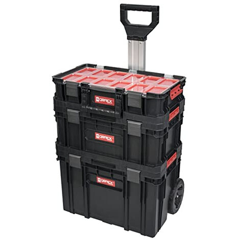 Atelier mobile de rangement pour outils – Caisse à outils sur roulettes – Séparateurs inclus – Poignée télescopique ergonomique – Qbrick System