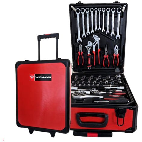 Caisse à outils, Widmann 254ALC, Valise de garagiste, mécanicien de 254 pièces, pinces, tournevis, clés, scie, marteau