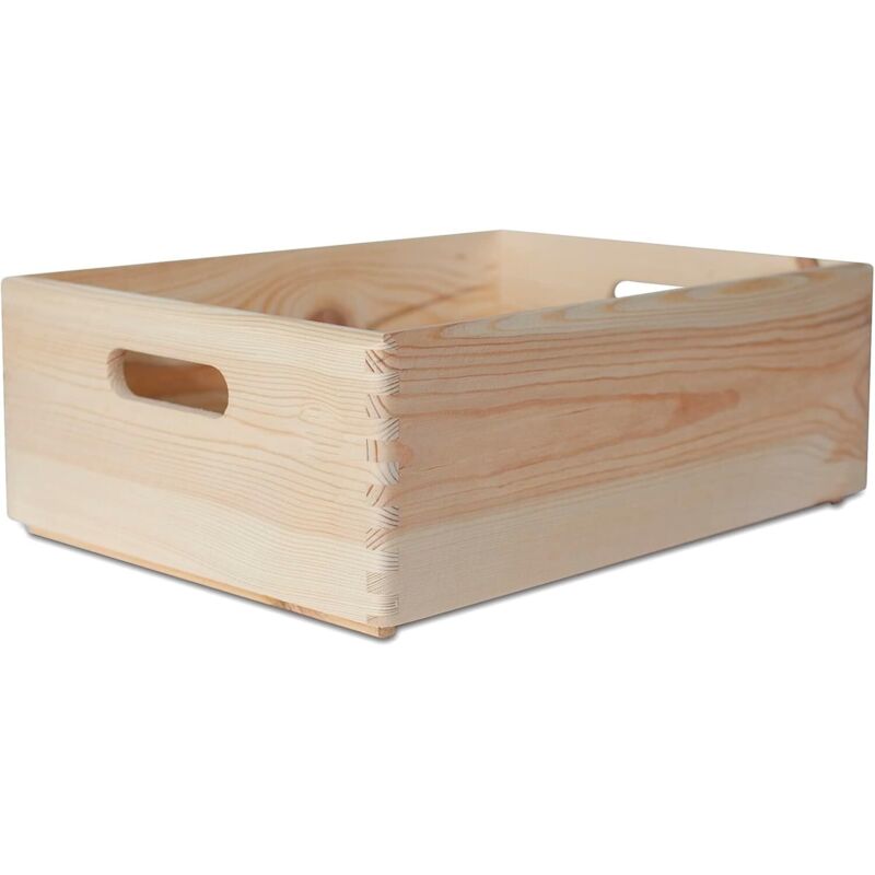 Caisse Bois Rangement avec Poignées Naturel 40 x 30 x 14 cm