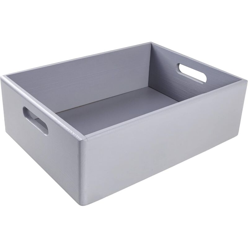 Caisse Bois Rangement avec Poignées Gris 40 x 30 x 13 cm