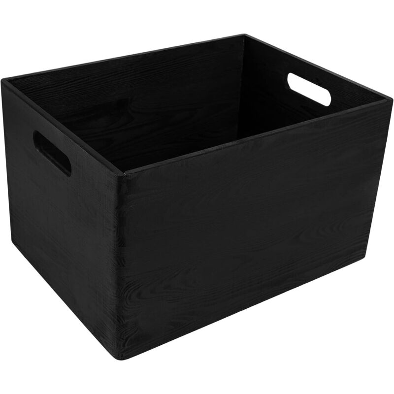 Caisse Bois Rangement avec Poignées Noir 39 x 29 x 23 cm