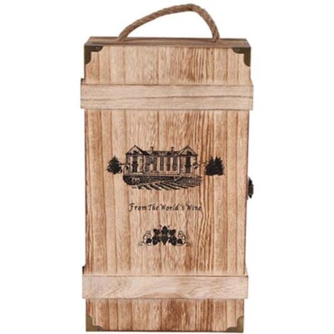 Caisse Bois Vintage 2 Bouteilles Vin Rouge Casier Stockage Portatif Présentoir Anniversaire Noël