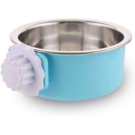 Caisse Chien Bol Amovible en Acier Inoxydable Gamelle à Suspendre pour Animal Domestique Cage Petit Bol d'eau Feeder Nourriture pour Chiens Chats Lapins Birdsgreen Pet Supplies Petit Bleu avec fleur v