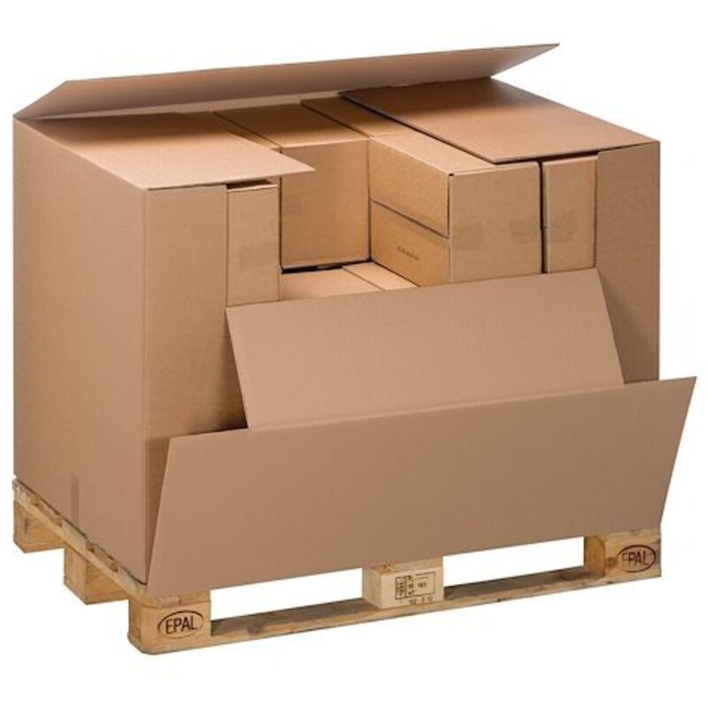 Caisse container kraft avec abattant, double cannelure l 118 x l 78 x h 80 cm - Maxiburo