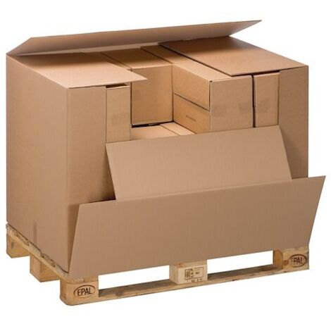 Caisse container kraft avec abattant, double cannelure L 118 x l 78 x H 80 cm
