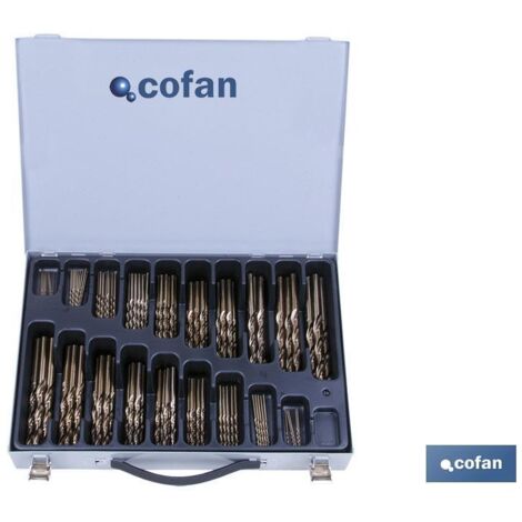 Caisse de 125 forets en métal cobalt HSS-Co DIN388-118º (Ø1-10 mm.) COFAN 04010974