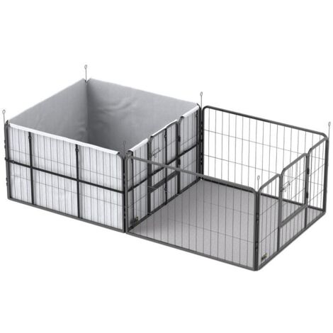 Caisse de mise bas pour chiots, caisse de mise bas/parc à chiots avec 7 panneaux, 2 sections, tapis de mise bas lavable, 203 x 102 x 60 cm, noir