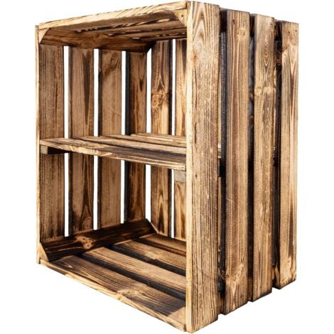 CREATIVE DECO Caisse de Rangement en Bois avec Étagère - Flammé 50 x 40 x 30 cm