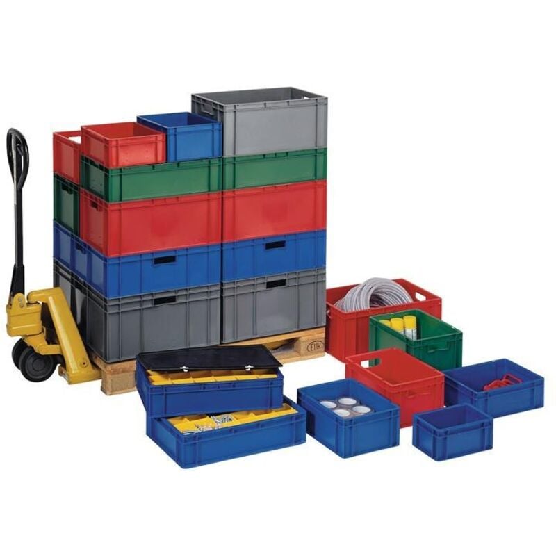 Conteneur de transport gerbables L600xl400xH320mm bleu pp poignée traversante Parois latérales fermées