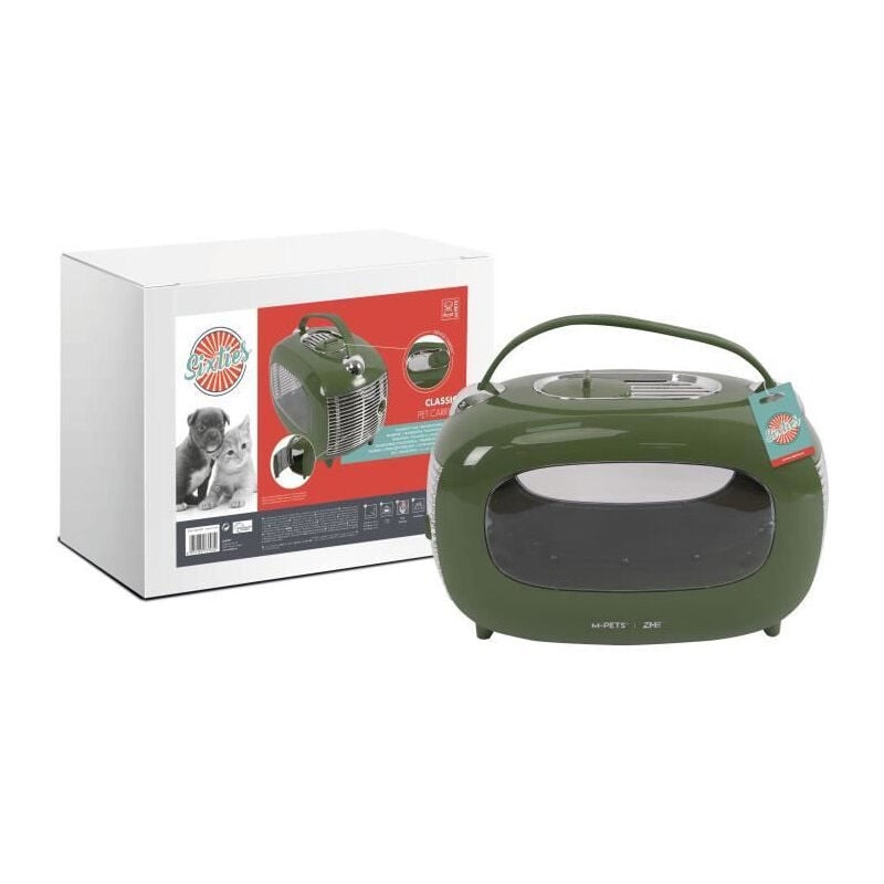 Caisse de transport M Pets sixties Classic - Poignée - Bandouliere - Ouverture latérale - 5 kg max - Vert