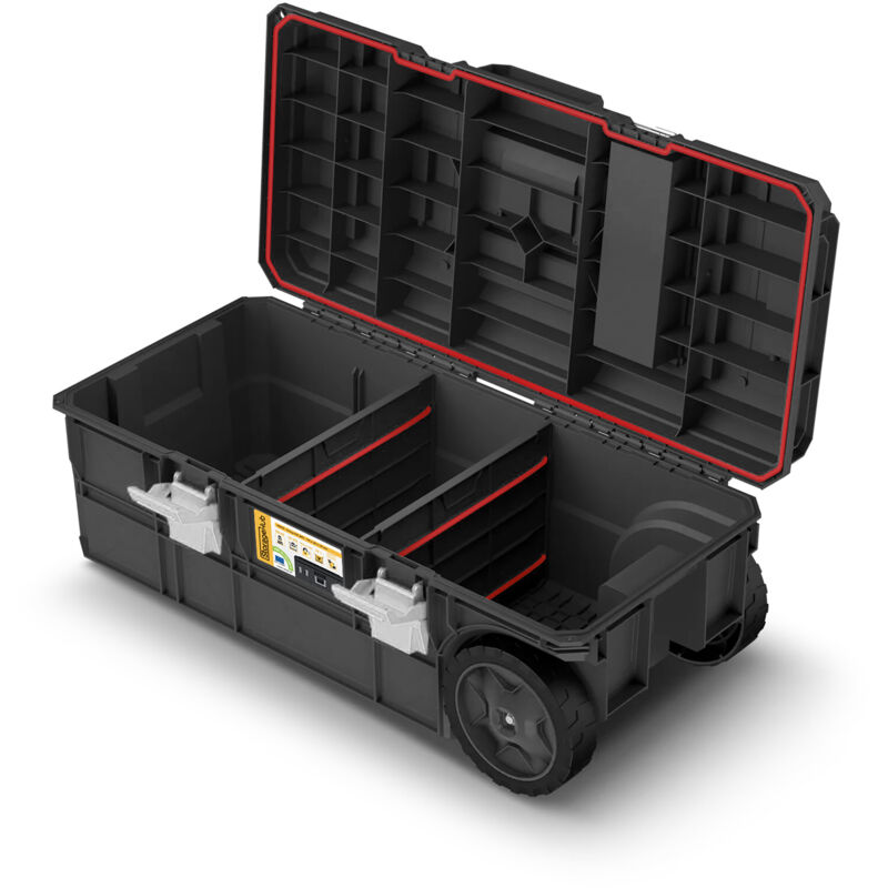 StorageHub-4850 Caisse à outils mobile avec 2 roues antidérapantes et poignée de 48L compatible avec les caisses à outils empillables StorageHub