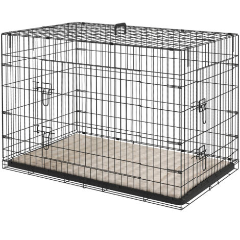Caisse de transport pliante pour chien avec poignée, plateau amovible et coussin inclus, 105x70x75 cm, noir