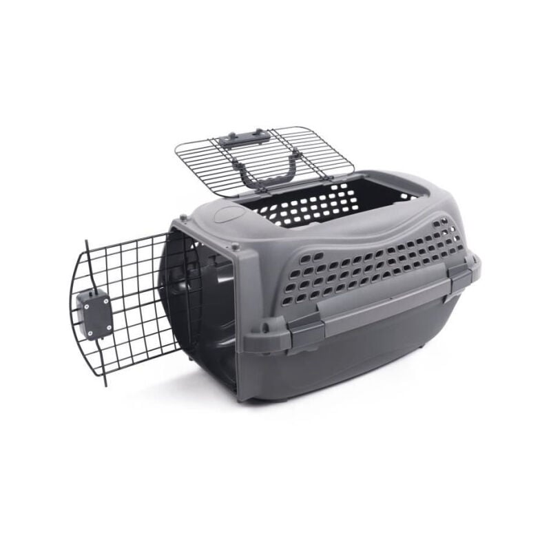 Caisse de transport pour chat m.pets eco giro - Cage en plastique - Taille m - Gris