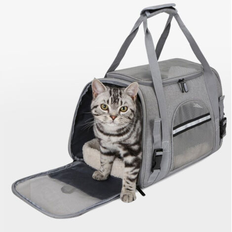 Caisse de transport pour chien, cage de transport respirante et pliable pour chien, caisse de transport pour chat avec bandoulière réglable, cage de transport pour chat avec matelas moelleux amovible