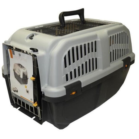 Caisse de transport pour chien et chat 55x36x35cm – 2 aérations latérales – Grille en métal – Sécurisée avec loquet – Aime