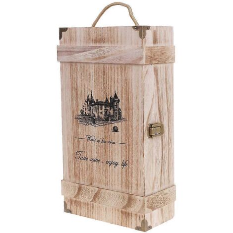 Caisse de transport vintage en bois pour 2 bouteilles de vin rouge, idéale pour le rangement et le transport de caisses.