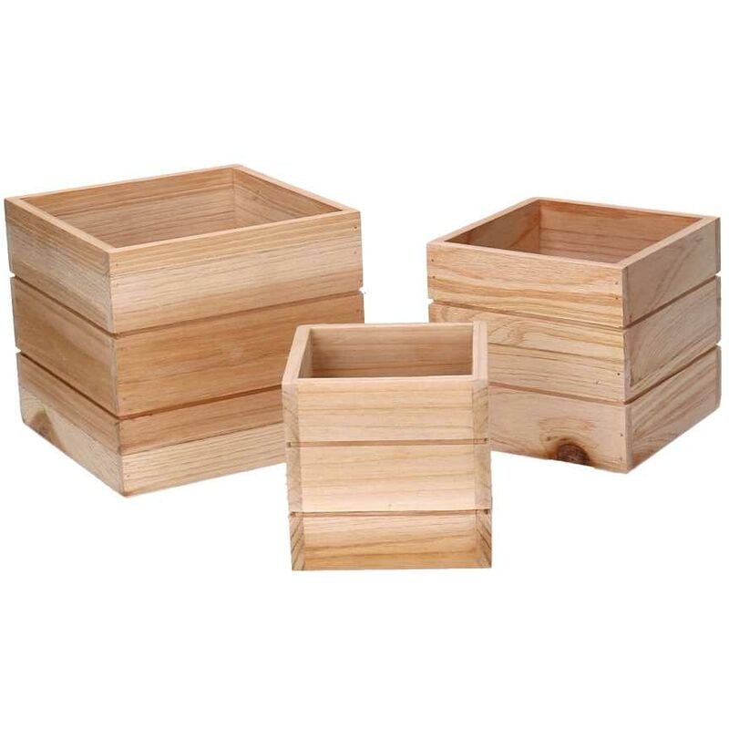 Caisse en bois 1-3 naturelle carrée 15,5x15,5h14 cm