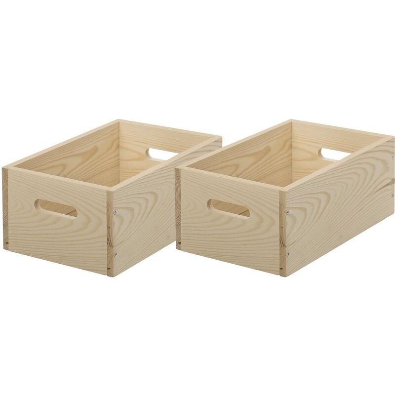 Caisse en bois brut de rangement (Lot de 2)