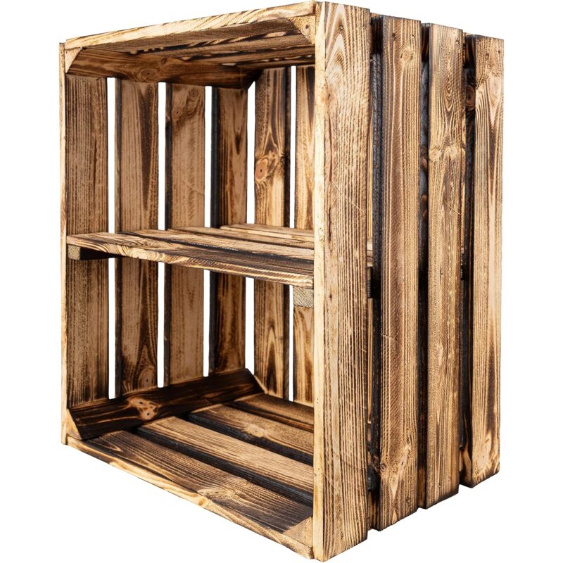 Caisse de Rangement en Bois avec Étagère - Flammé 50 x 40 x 30 cm