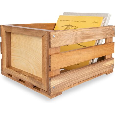 Caisse en Bois Rangement Vinyles 46 x 36 x 25 cm