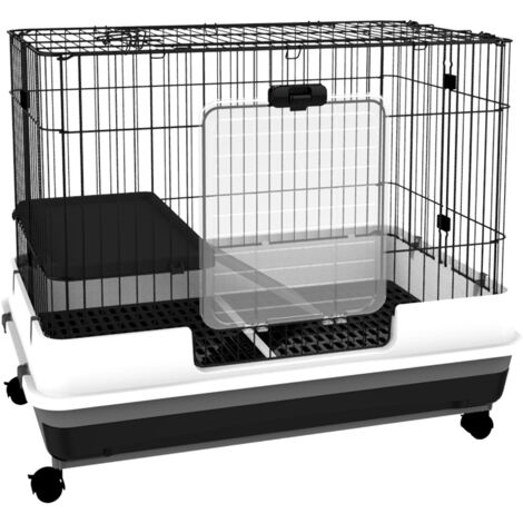 Caisse en métal noir cochon d’Inde avec 2 portes et bac escamotable 81,2x52,7x70cm