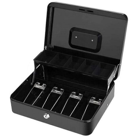 Caisse enregistreuse en métal avec serrure à clé - Boîte de rangement portable pour argent - Noir
