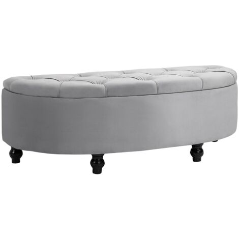 Caisse, malle et coffre de rangement banc pouf boîte repose-pieds velours bois caoutchouc gris chambre