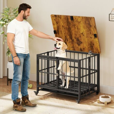 Caisse pour Chien Pliable avec Plateau Amovible Niche Solide Résistante aux Morsures avec Porte& Roulettes Verrouillables 806164cm Noir