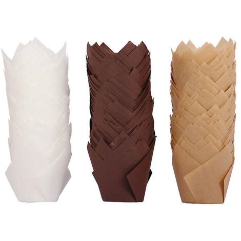 caissettes Cupcake150pcs Tasses De Papier De Cuisson De Tulipe, Tulipe Cupcakes Moulle De Cuisson Moules Muffins En Papier Cuir De Vache Blanc Et