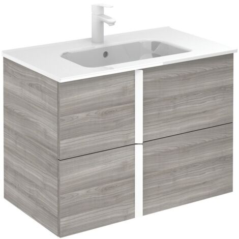 Caisson 2 tiroirs 80cm New Anco - Anconetti - Gris sablé et poignées blanches mat