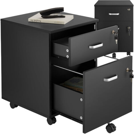 Tectake – Caisson à roulettes 2 tiroirs A4 – Dimensions 40x46x54,5 cm – Roulettes pivotantes verrouillables – Construction en panneaux de particules
