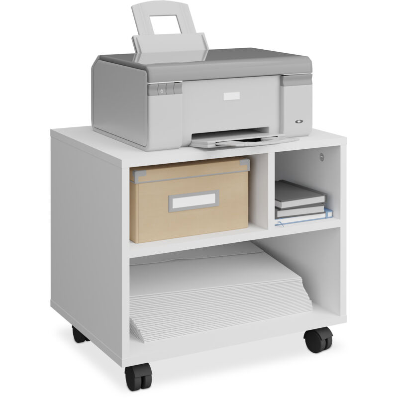 Caisson de bureau, roulettes, avec 3 compartiments, h x l x p : env. 35,5 x 40 x 30 cm, blanc - Relaxdays