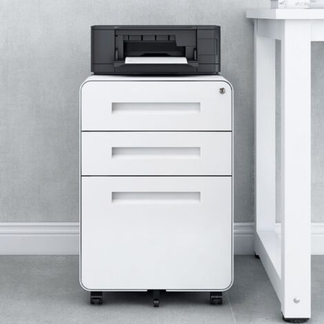 Caisson-A-roulettes-3-tiroirs-blanc-pour-bureau-acier-lamine-a-froid-rangement-polyvalent-5-roues-antibuche-46x40x58(cm)