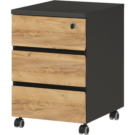 Caisson à roulettes 3 tiroirs décor chêne et gris foncé - ODETTA
