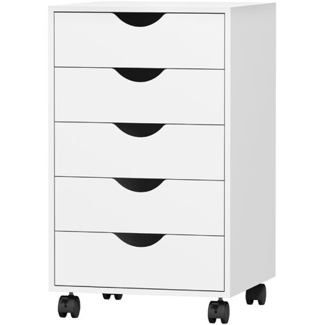 Caisson à roulettes 5 tiroirs blanc 40x40x67 cm meuble rangement bureau mobile