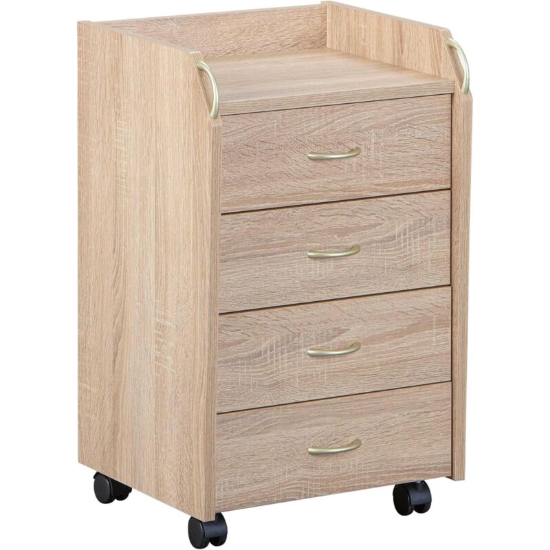 Caisson à roulettes avec tiroirs - Caisson de bureau sur pied - Armoire à roulettes Commode à tiroirs Armoire de bureau 4 Chêne Sonoma - Novi, Bois