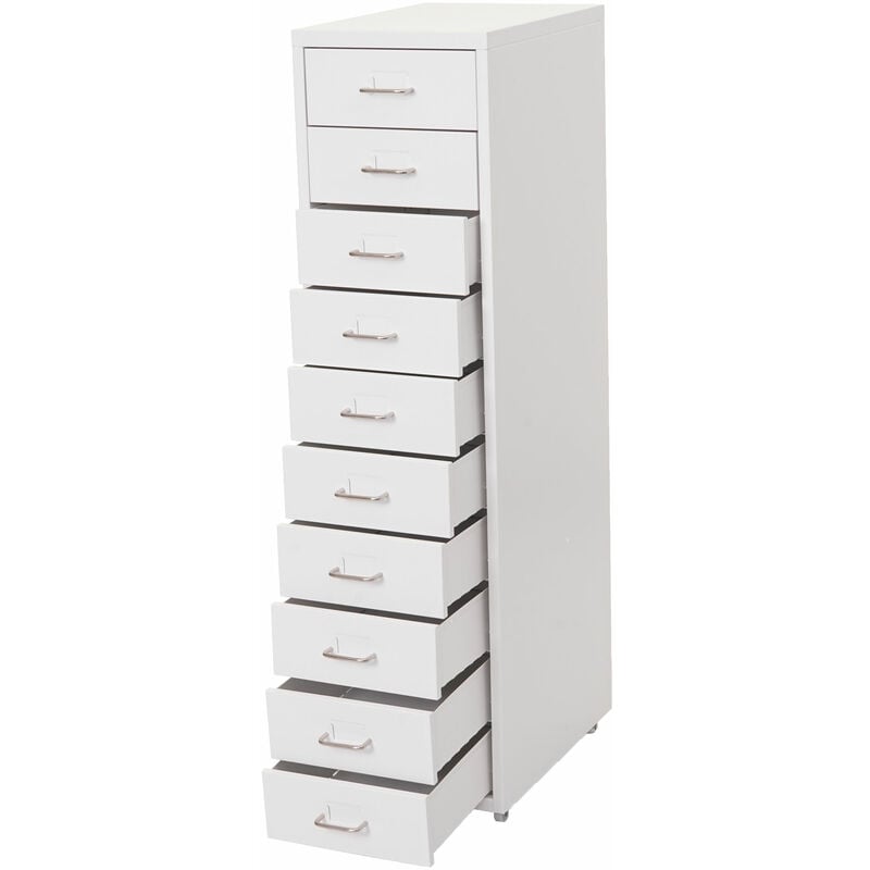 Jamais utilisé] Caisson a roulettes Boston T851, armoire à tiroirs armoire en acier, 110x28x41cm 10 tiroirs, blanc
