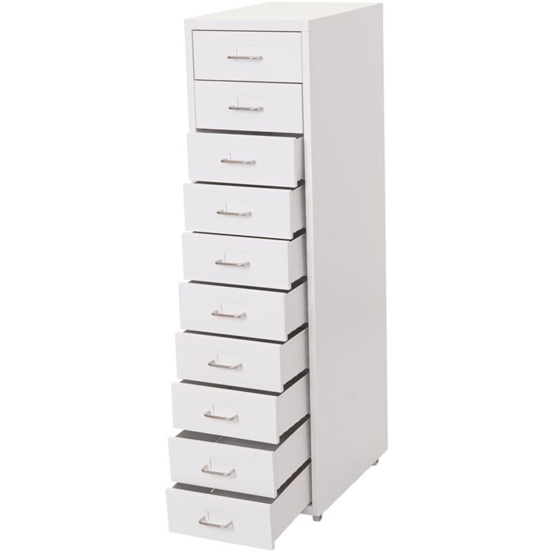 HHG - Caisson a roulettes Boston T851, armoire à tiroirs armoire en acier, 110x28x41cm 10 tiroirs, blanc