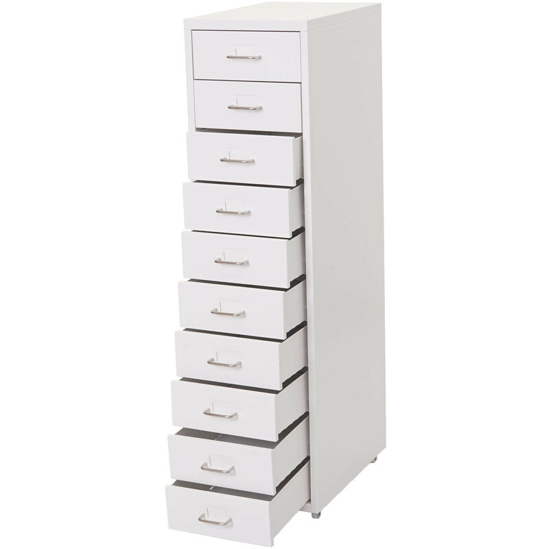 Caisson a roulettes Boston T851, armoire à tiroirs armoire en acier, 110x28x41cm 10 tiroirs - blanc