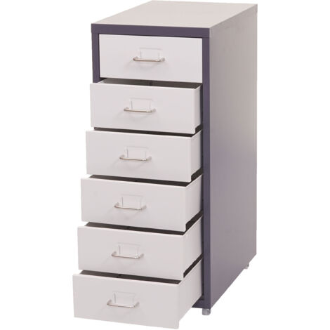 Caisson a roulettes Boston T851, meuble à tiroirs en acier, 69x28x41cm 6 tiroirs  gris foncé blanc