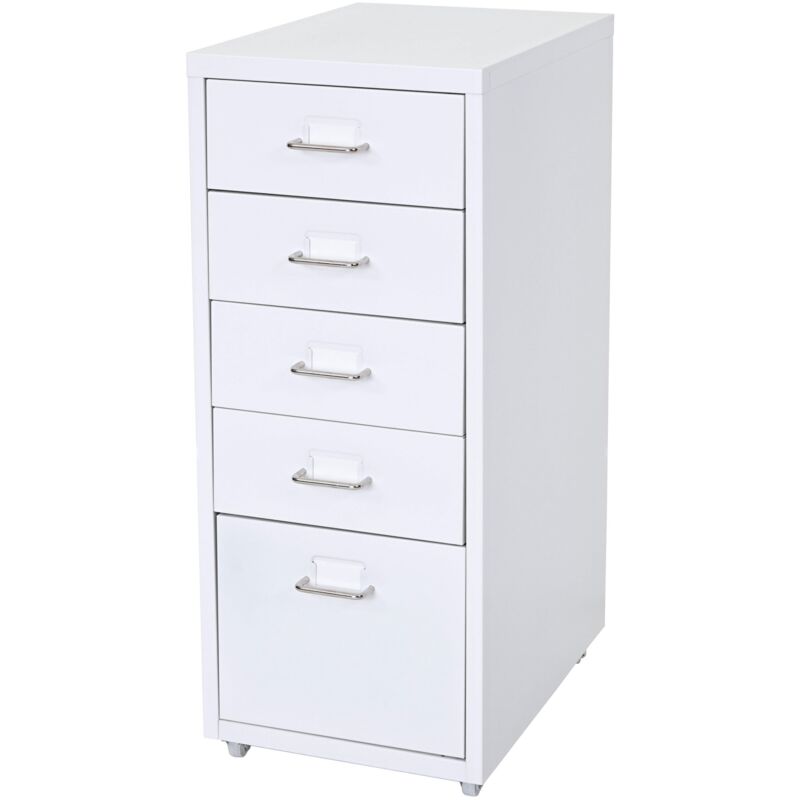 Caisson à roulettes Boston T851, placard à tiroirs en acier, 69x28x44cm 5 tiroirs, blanc