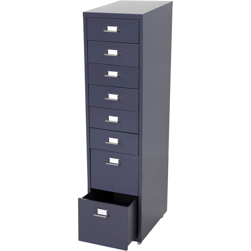 Caisson à roulettes Boston T851, placard à tiroirs en acier, 109x28x44 cm 8 tiroirs, gris foncé