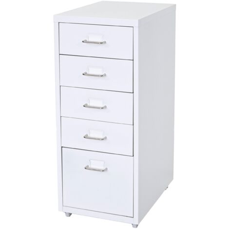 Caisson à roulettes en acier 69x28x44cm – 5 tiroirs avec porte-étiquettes – Résistant à la corrosion – Mobilité aisée sur roulettes