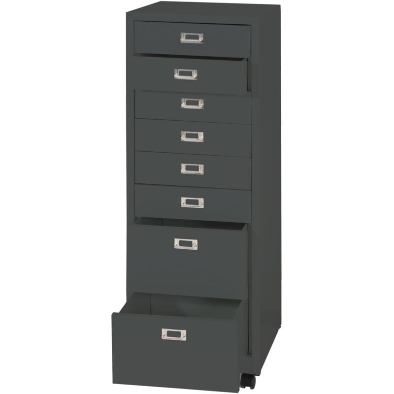 Caisson à tiroirs armoire de bureau 115x40x41 cm 8 tiroirs en acier gris foncé 040008264