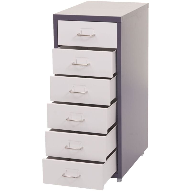 Caisson à tiroirs armoire de bureau 69x28x41 cm 6 tiroirs en acier gris foncé blanc 040008260