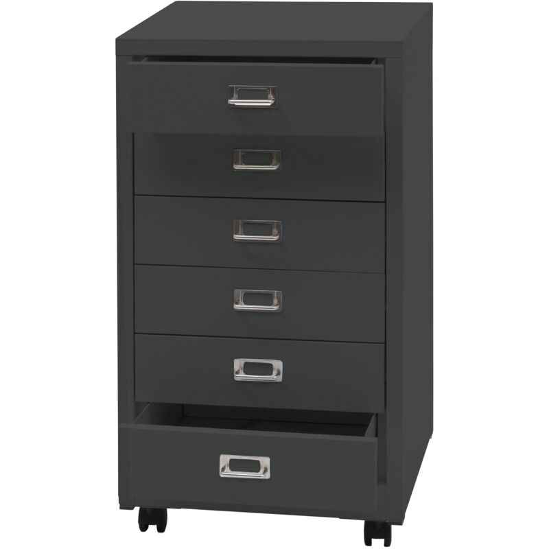 Caisson à tiroirs meuble de bureau 75 x 40 x 41 cm 6 tiroirs en acier gris foncé 040008273