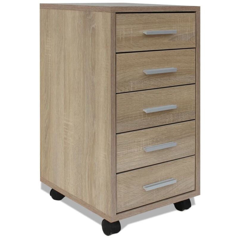Caisson à tiroir de bureau Armoire de bureau Commode - avec roulettes 5 tiroirs Chêne