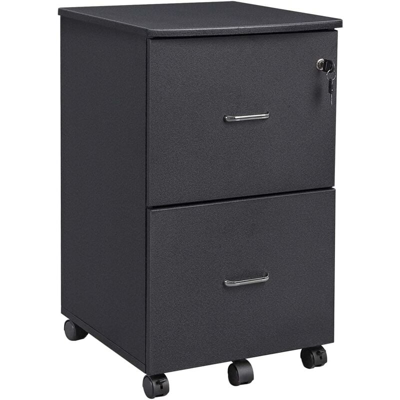 Caisson armoire de bureau mobile avec serrure 2 tiroirs noir - Noir
